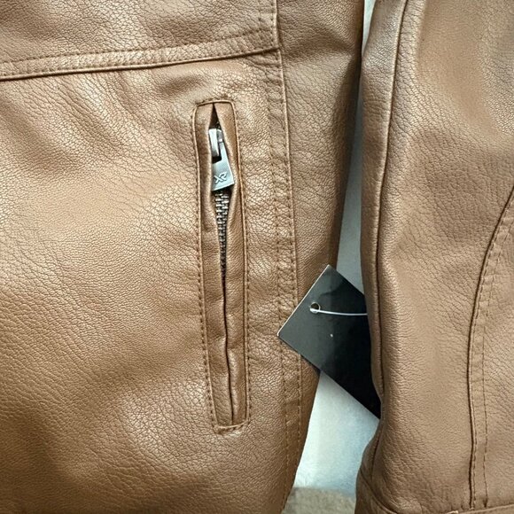 X Ray Brown Faux Leather Jacket With Zipper Pockets & High Collar Women Size M - Picture 9 of 16